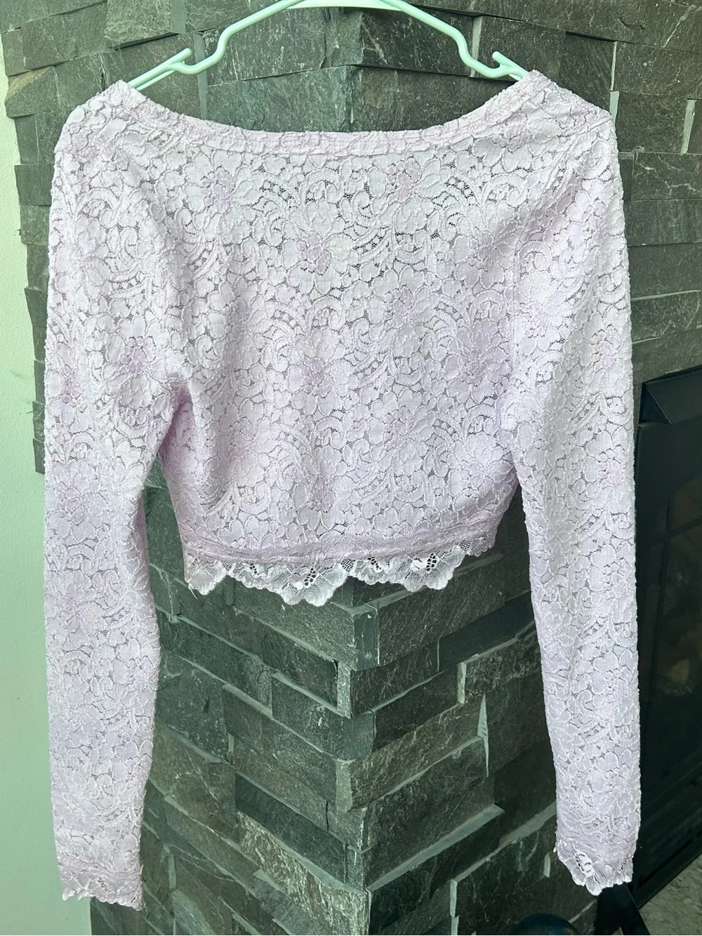 Free People Lavender Lace Long-Sleeve Cropped Top